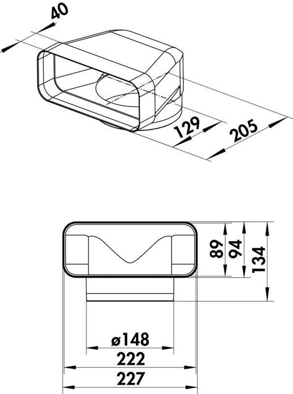 Compair Flow F-UR 150 – Omkeerstuk 90° met Ronde Buis Ø150 mm - Afbeelding 2